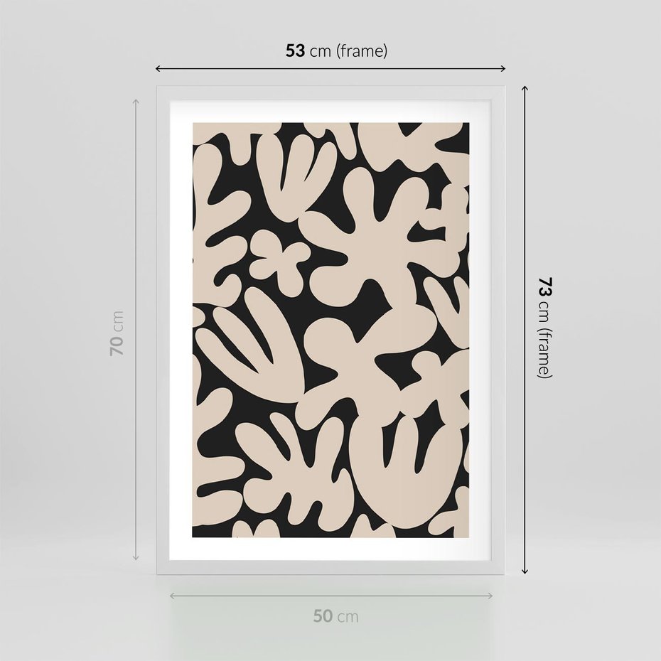 Plakat w ramie 50x70 - Księga Ukrytych Widoków - abstrakcyjne czarno białe formy, minimalizm - rama biała