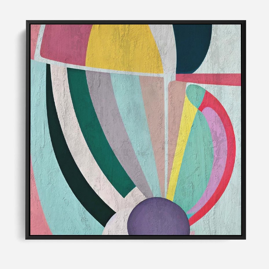 Obraz w ramie 50x50 - Podróżne Echa Przestrzeni - abstrakcyjne dziwne kształty, olejny obraz - rama czarna