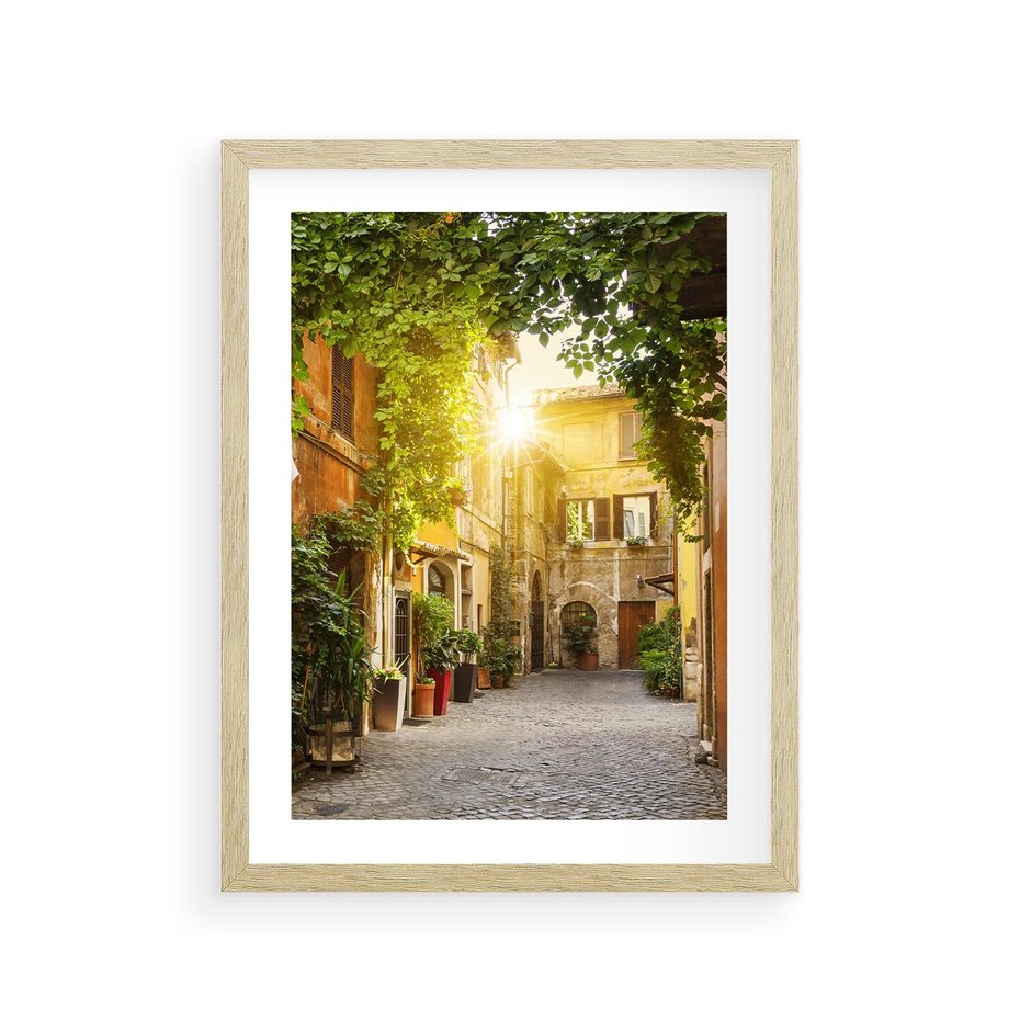 Plakat w ramie 30x40 - Malownicza Wędrówka - uliczka, perspektywa - rama drewno