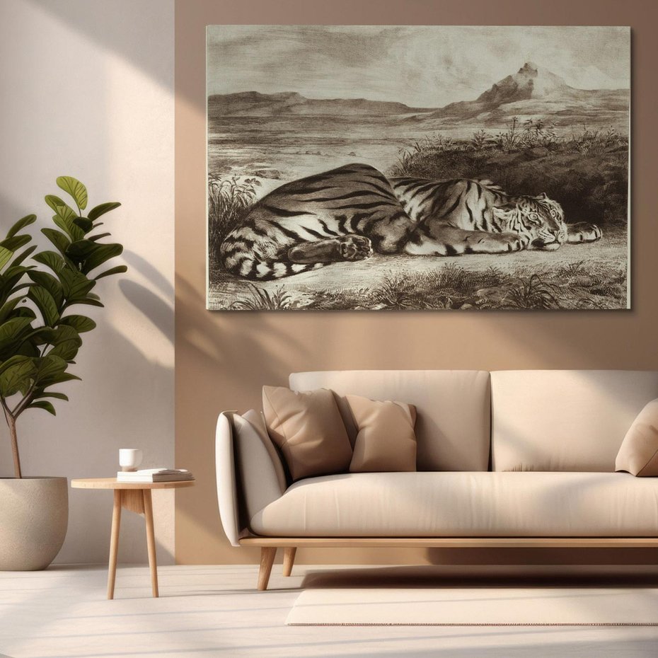 Obraz na płótnie 70x50 - "Królewski Tygrys" Eugène Delacroix - Reprodukcja - reprodukcja, obraz na płótnie