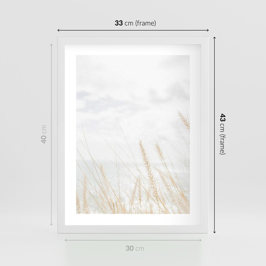 Plakat w ramie 30x40 - Jasna Delikatność: Fotografia Suchych Traw - suche trawy, jasna fotografia - rama biała