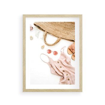 Plakat w ramie 40x50 - Moda na Plażę - kompozycja fashion, sukienka - rama drewno