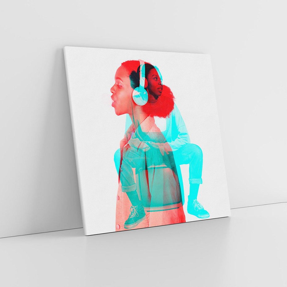 Obraz na płótnie 80x80 - Rytmy Wspomnień - kolaż zdjęć, kobieta