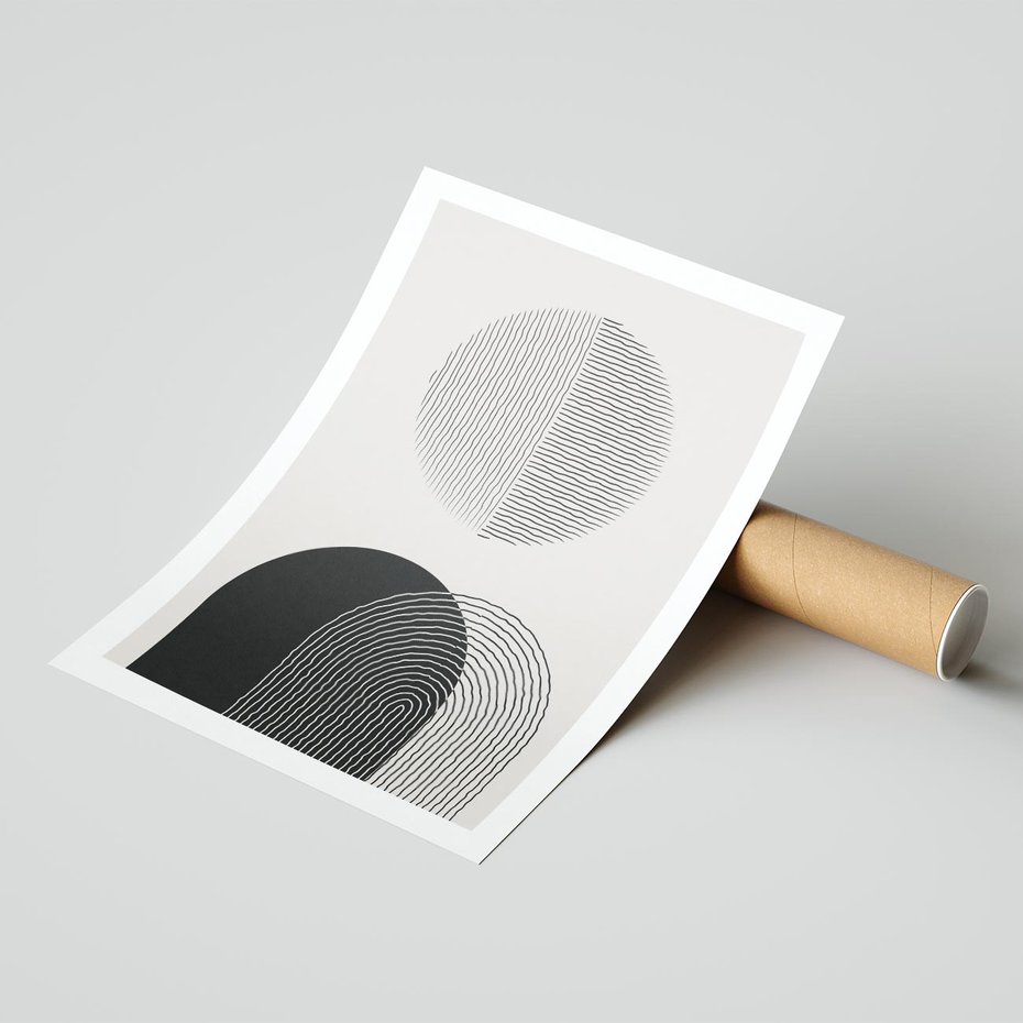 Plakat bez ramy 50x70 - Przenikająca Rzeczywistość - abstrakcyjna kompozycja, okręgi i półokręgi