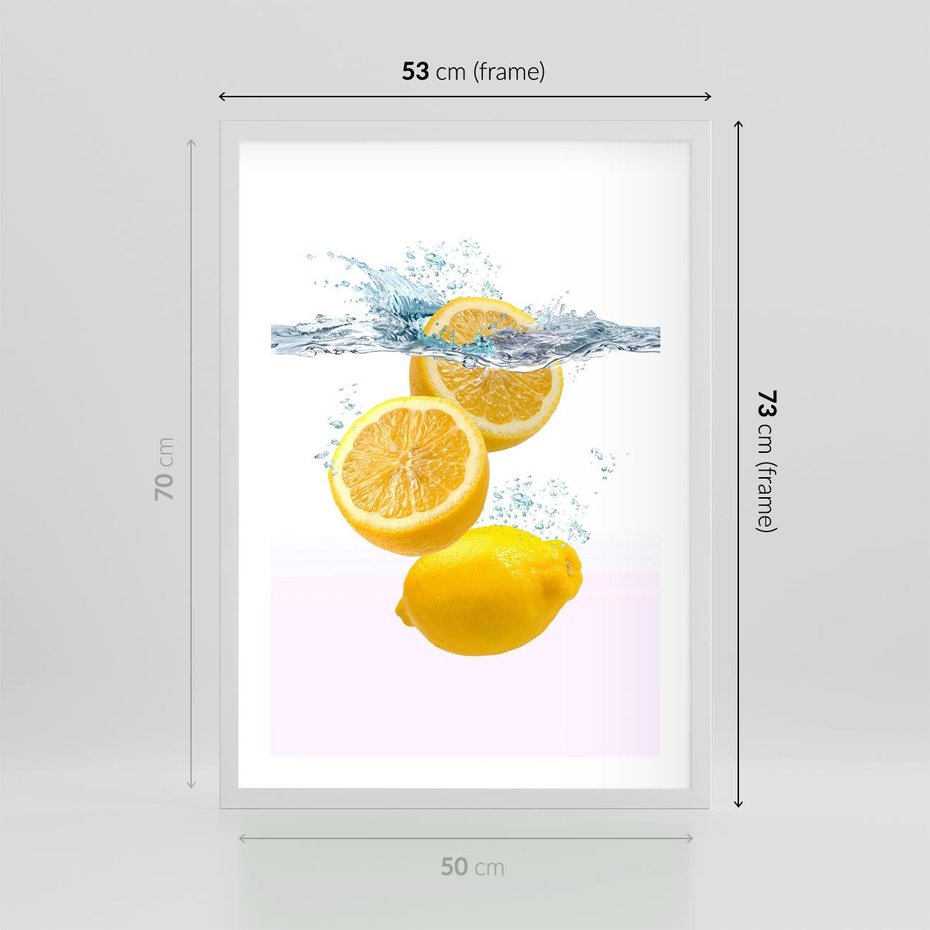 Plakat w ramie 50x70 - Świeże cytryny pełne smaku - cytryny, owoce - rama biała