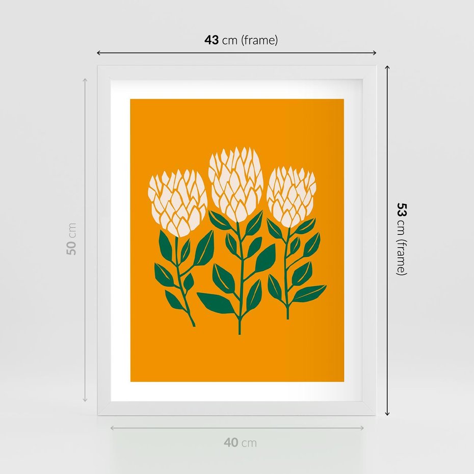 Plakat w ramie 40x50 - Kolorowe Impresje - abstrakcyjna kwiatowa kompozycja, żółte mocne tło - rama biała