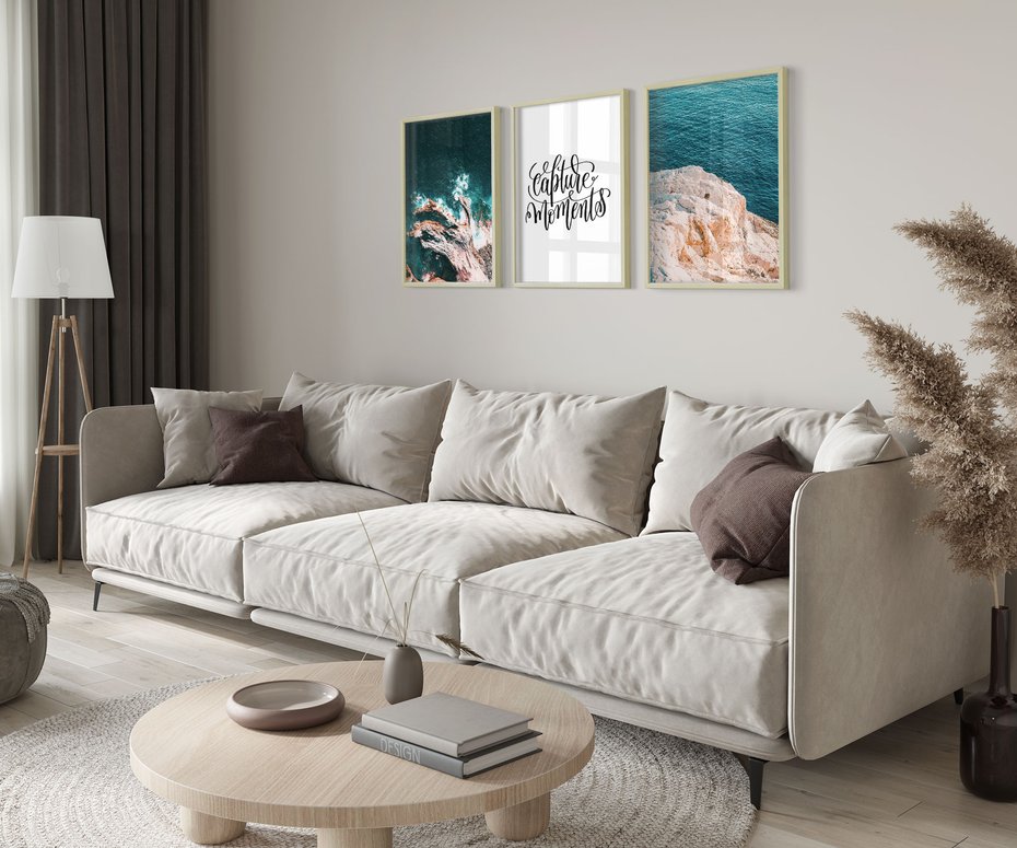 Zestaw obrazy w ramie 50x70 galeria - Typografia, morze, ocean, fale - rama drewno