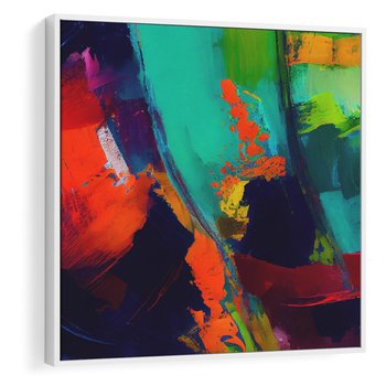 Obraz w ramie 80x80 - Abstrakcyjne wizje czasu - żywe radosne kolory, plamy kolory - rama biała