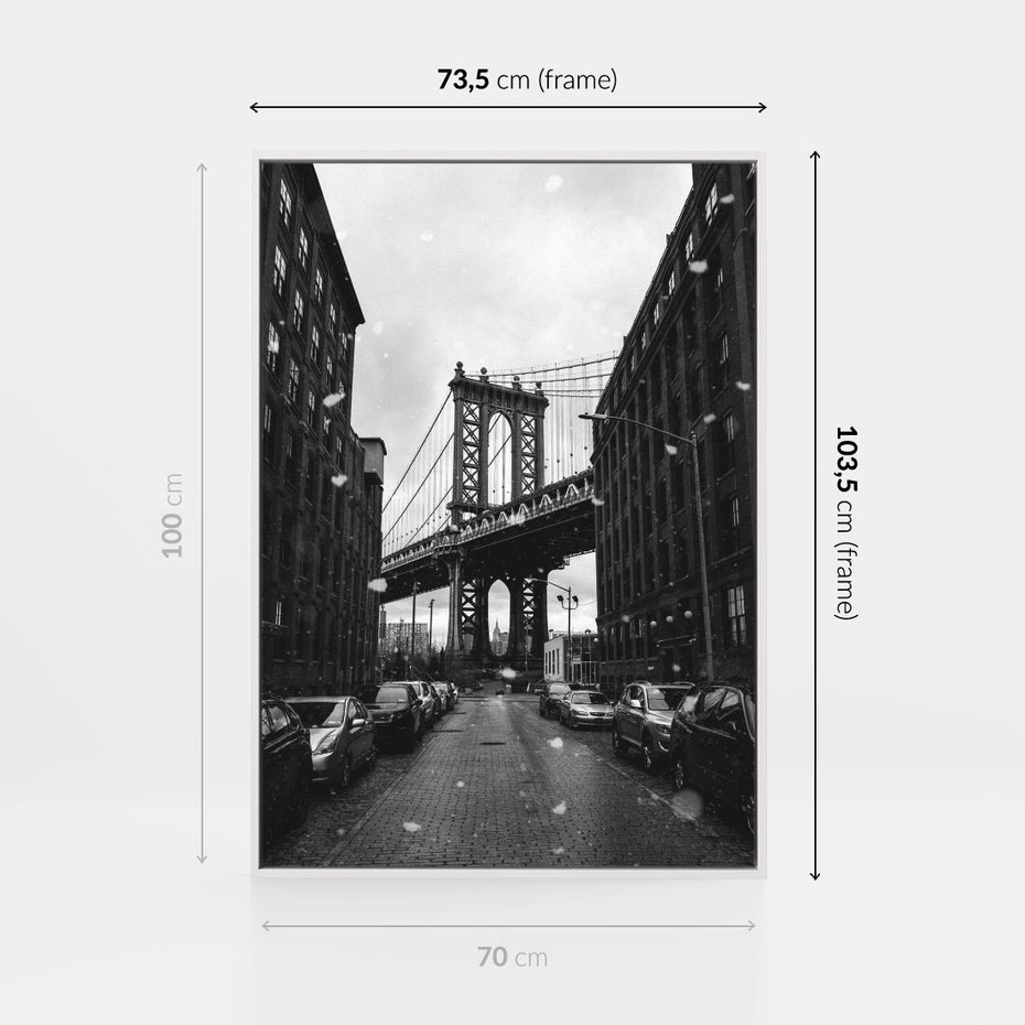 Obraz w ramie 70x100 - Ikona Miasta - Nowy Jork, most - rama biała
