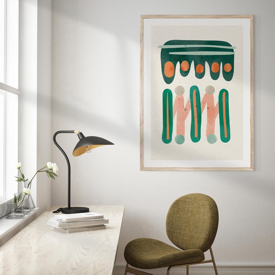 Plakat w ramie 30x40 - Zaklęte Wzory Natury - przypadkowe abstrakcyjne wzory, pomarańczowy i zielony - rama drewno