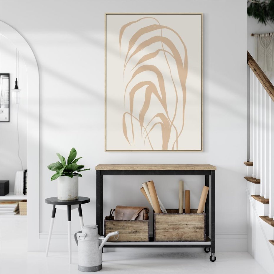 Obraz w ramie 80x120 - Formy Nowoczesności - minimalistyczny plakat, liście palmy - rama drewno
