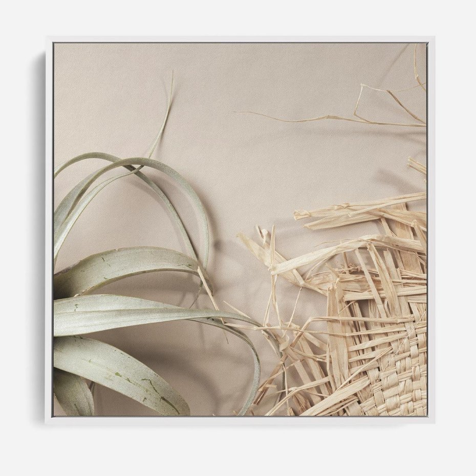 Obraz w ramie 50x50 - Boho urok suchych liści - suche, liście - rama biała