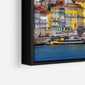 Obraz w ramie 70x50 - Kolorowa Przystań - nadmorskie miasto, kolorowe budynki - rama czarna