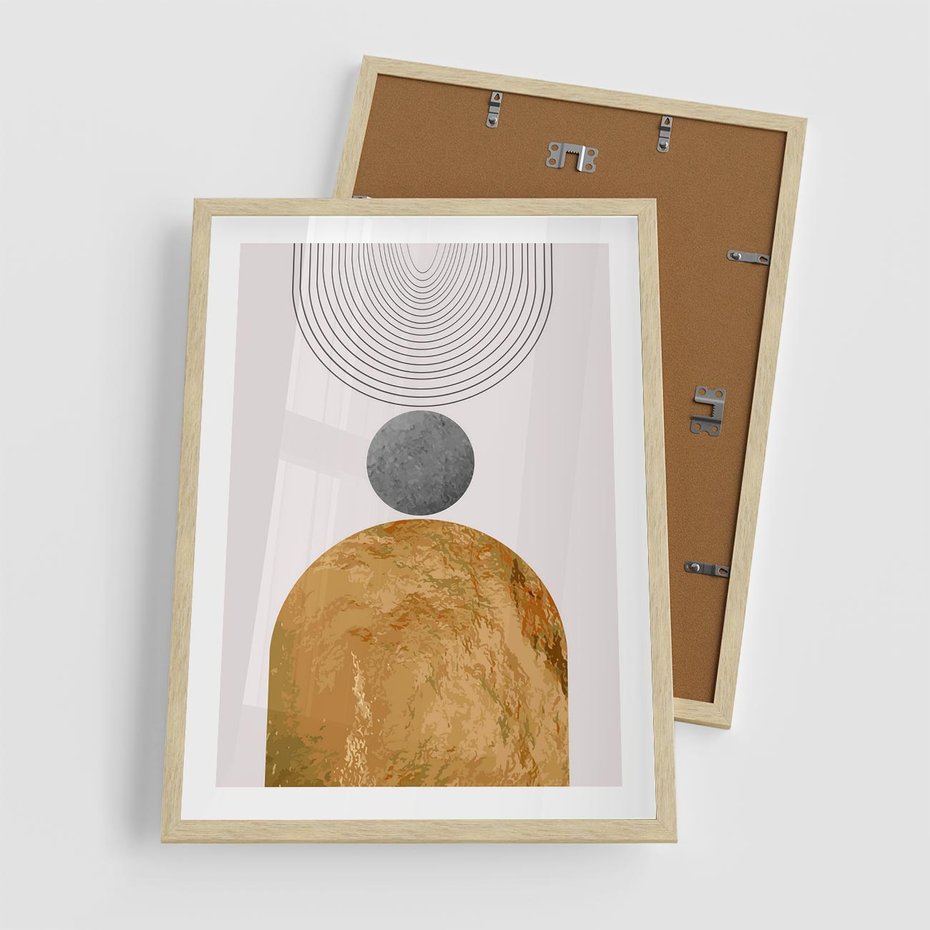 Plakat w ramie 50x70 - Złote Półkole w Sztuce Geometrii - grafika, złote półkole - rama drewno