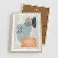 Plakat w ramie 50x70 - Kształtujące Plamy - geometryczne elementy, stonowane ziemiste kolory - rama drewno