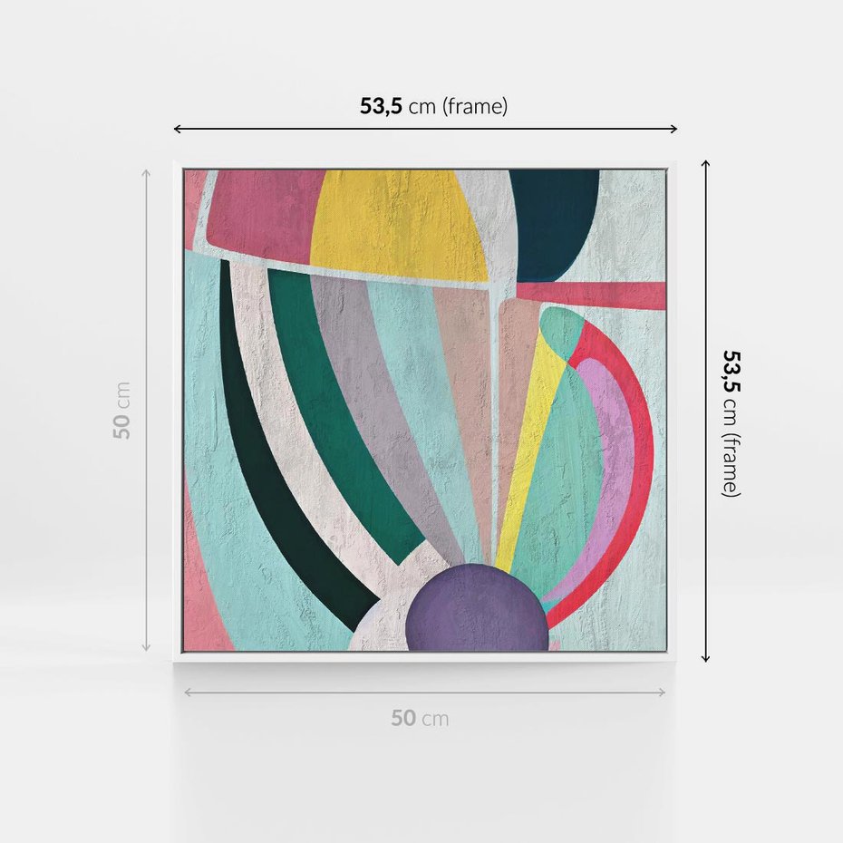 Obraz w ramie 50x50 - Podróżne Echa Przestrzeni - abstrakcyjne dziwne kształty, olejny obraz - rama biała