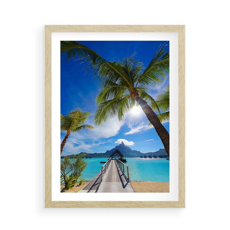 Plakat w ramie 50x70 - Tropikalne palmy nad oceanem - palmy, ocean - rama drewno