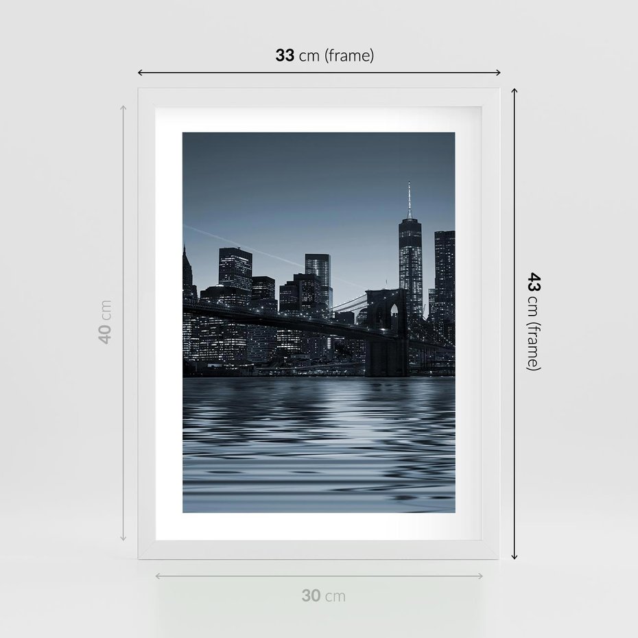 Plakat w ramie 30x40 - Nocne pejzaże miasta - miasto, nocą - rama biała