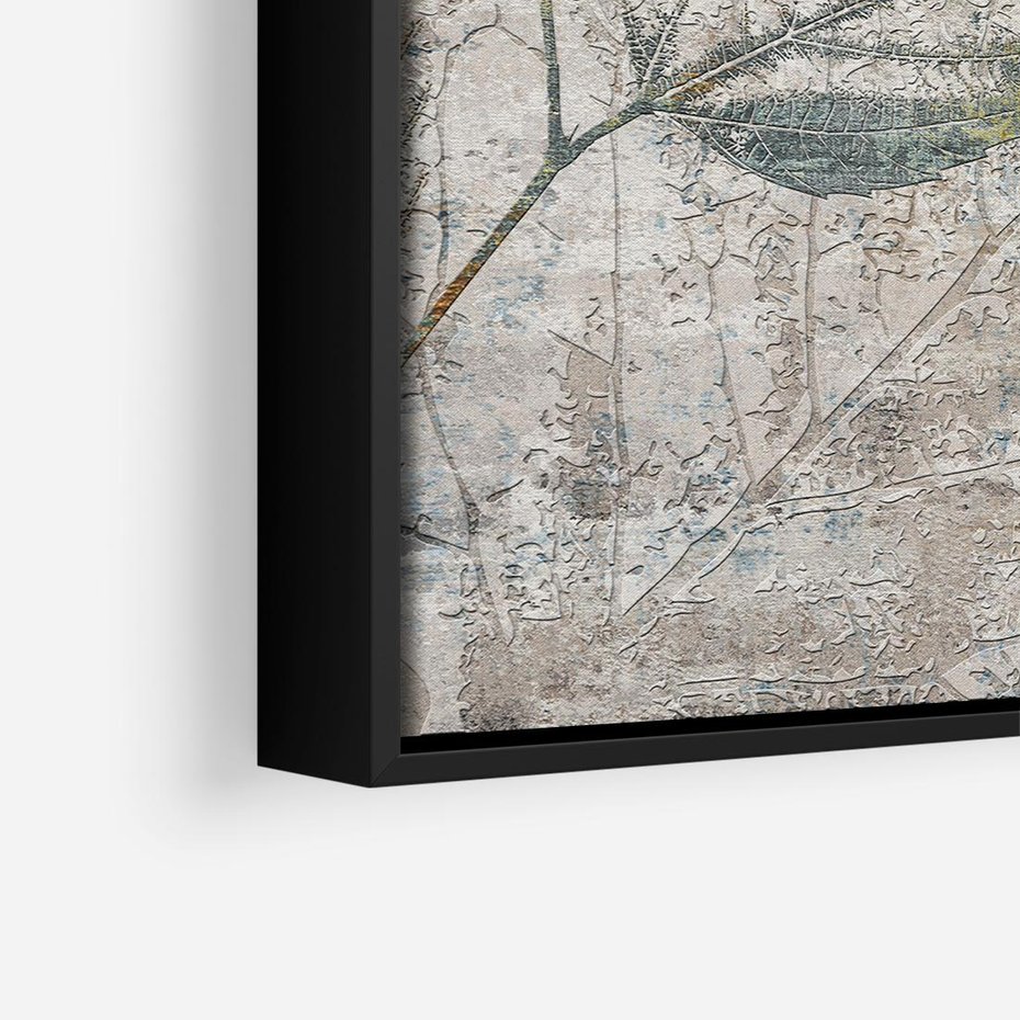 Obraz w ramie 50x50 - Betonowe Wspomnienia Liści - odciski w betonie, odbitki - rama czarna