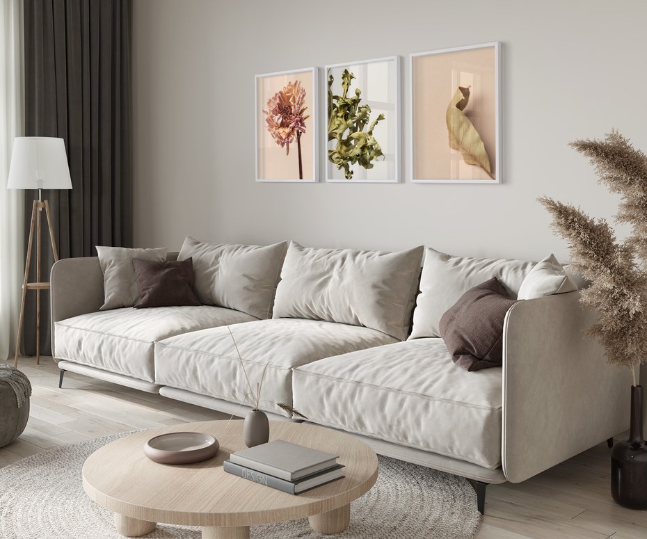 Zestaw obrazy w ramie 50x70 galeria - Minimalistyczne, suszone, kwiaty, boho - rama biała