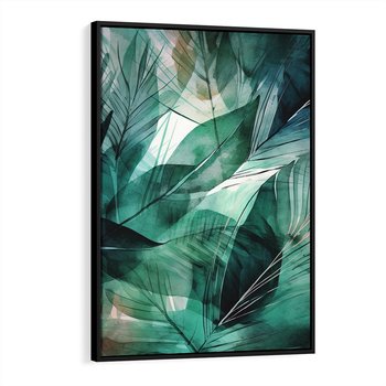 Obraz w ramie 50x70 - Zieleń Tropików - tropikalne zielone liście palmy, monstera - rama czarna