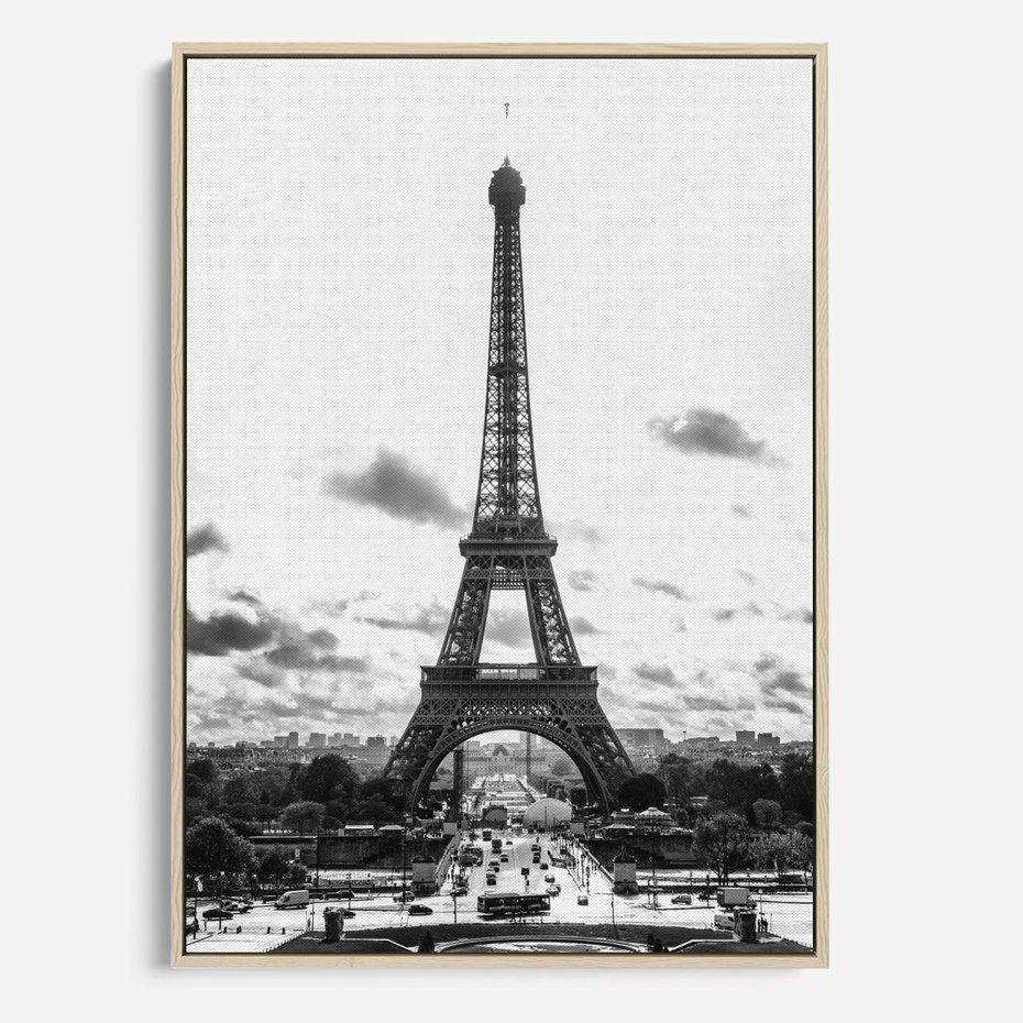 Obraz w ramie 70x100 - Wieża Eiffla - czarno białe zdjecie, wieża eiffla - rama drewno