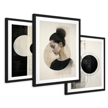 Zestaw obrazy w ramie 30x40 galeria - nowoczesny, loft, abstrakcja - rama czarna