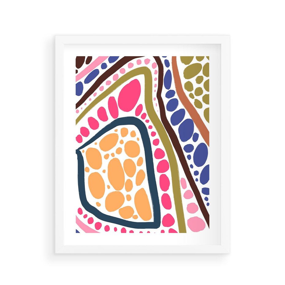 Plakat w ramie 40x50 - Migocące Tęczowe Widzenia - kolorowe wzory, tęczowe żywe kolory - rama biała