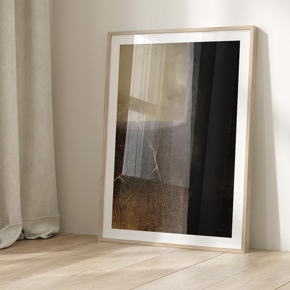 Plakat w ramie 40x50 - Kształty Urywane - mroczny plakat, nowoczesne wnętrza - rama drewno
