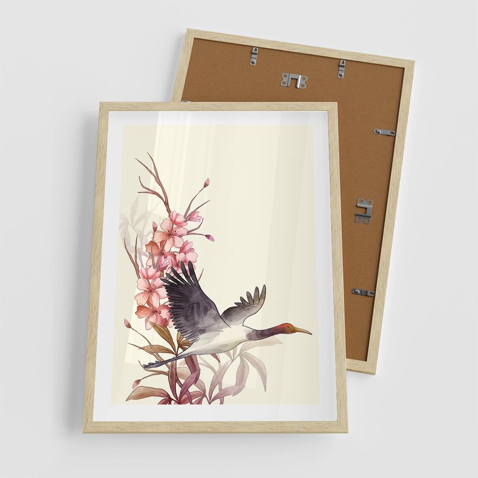 Plakat w ramie 50x70 - Szept Japonii - japońska sztuka, ptak - rama drewno