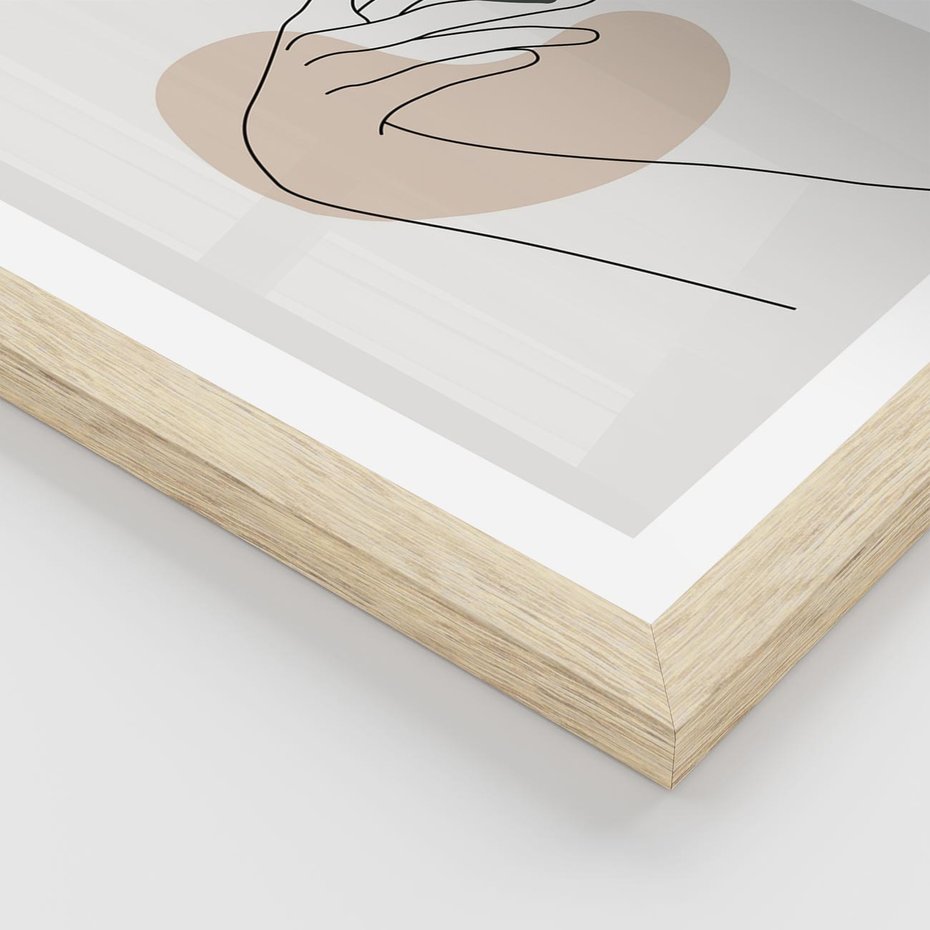 Plakat w ramie 50x70 - Przenikające Kształty - szkic jedną linią, one line - rama drewno
