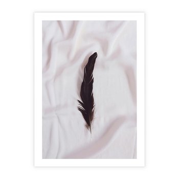 Plakat bez ramy 21x30 - Prosta Elegancja - czarne pióro na białej pościeli, minimalizm