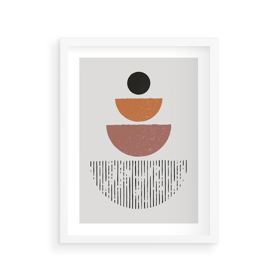Plakat w ramie 30x40 - Półkola i Boho Akcent - geometria, półkola - rama biała
