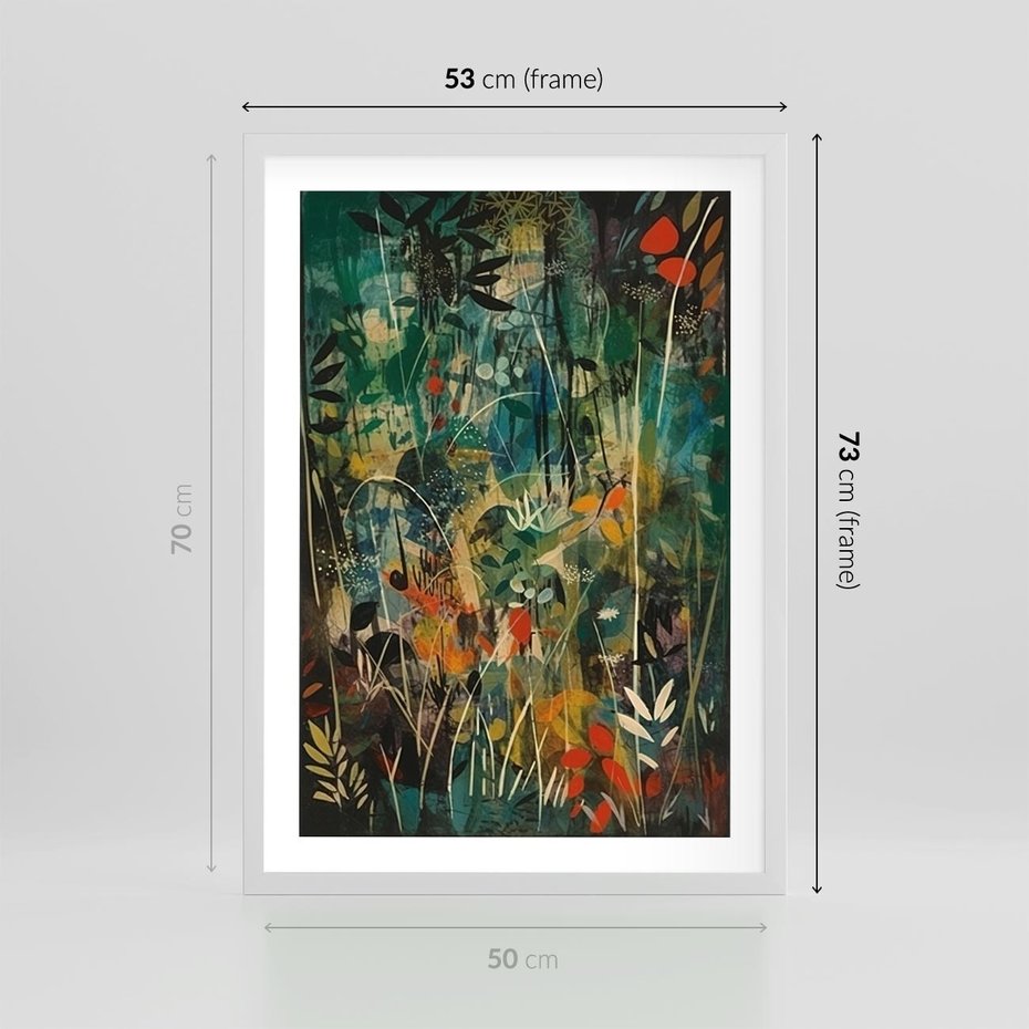Plakat w ramie 50x70 - Abstrakcyjne Wariacje Form - abstrakcyjny obraz, mnogość kolorów - rama biała
