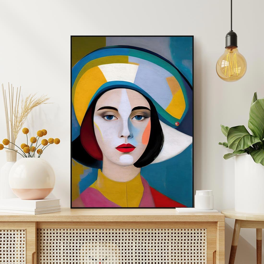 Obraz w ramie 50x70 - Kształtujące Widzenia - abstrakcyjny obraz olejny, portret twarzy kobiety - rama czarna