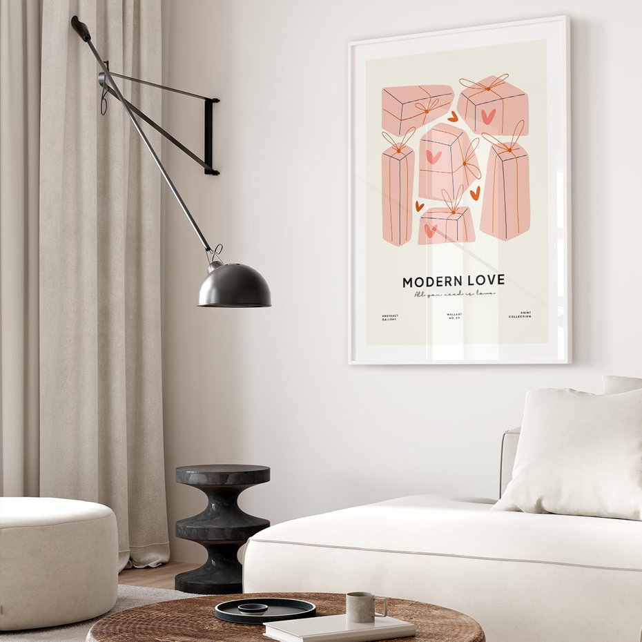 Plakat w ramie 50x70 - Nowoczesna Miłość - nowoczesna grafika, pastelowe kolory - rama biała