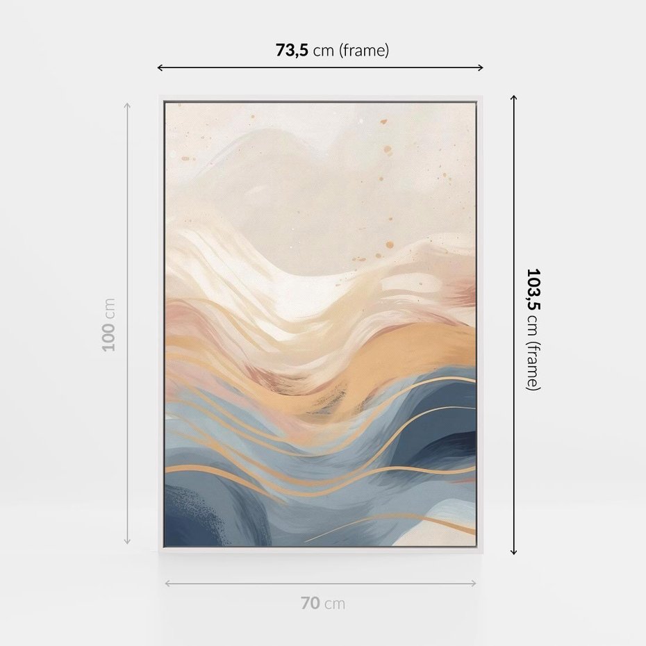 Obraz w ramie 70x100 - Ukojenie Współczesności - abstrakcyjne fale, gładkie linie - rama biała