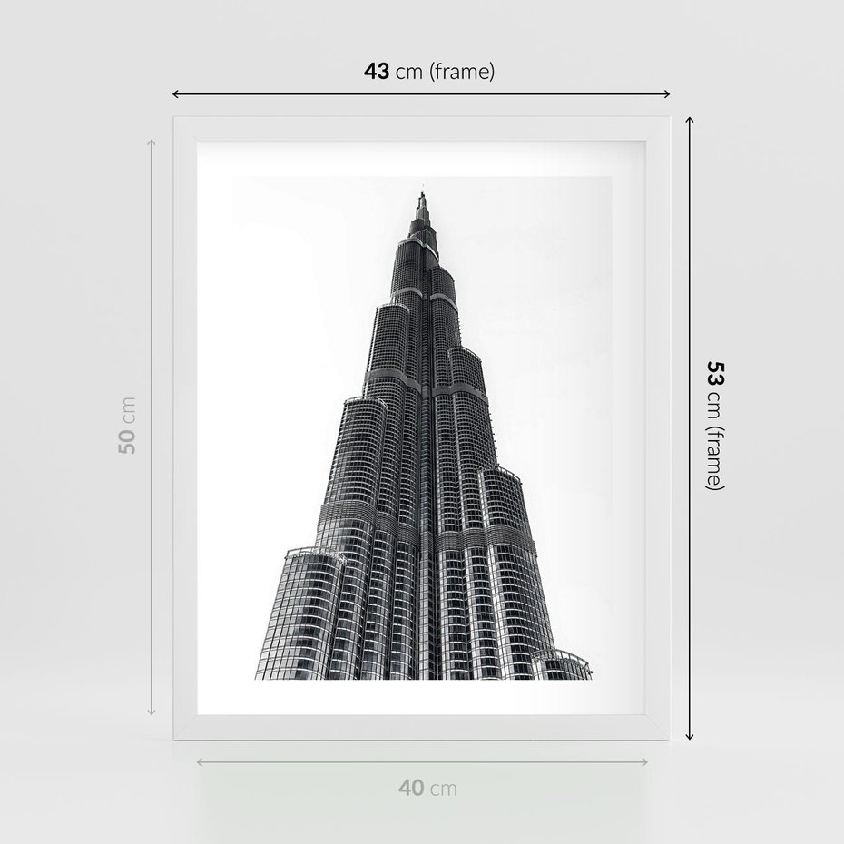 Plakat w ramie 40x50 - Wieżowiec w Monochromii - wieżowiec, architektura - rama biała