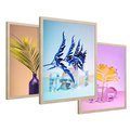 Zestaw obrazy w ramie 50x70 galeria - Palmy, paprocie, liście, pastele - rama drewno