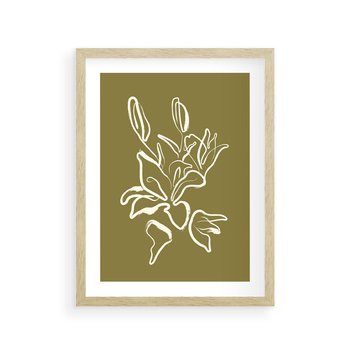 Plakat w ramie 30x40 - Przenikające Barwy - abstrakcyjna roślina, kwiaty - rama drewno