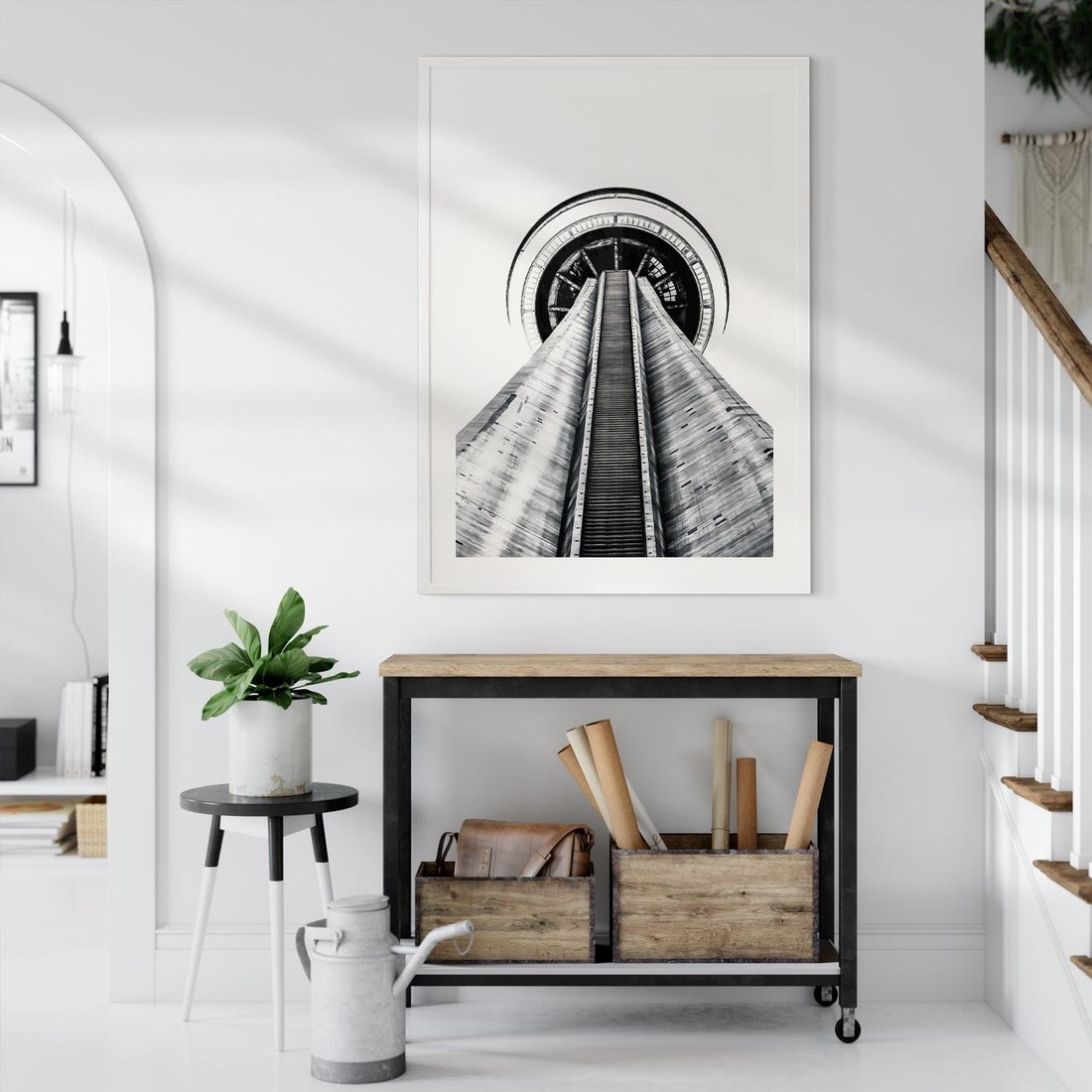 Plakat w ramie 50x70 - Perspektywa Wieży - architektura, wieża - rama biała