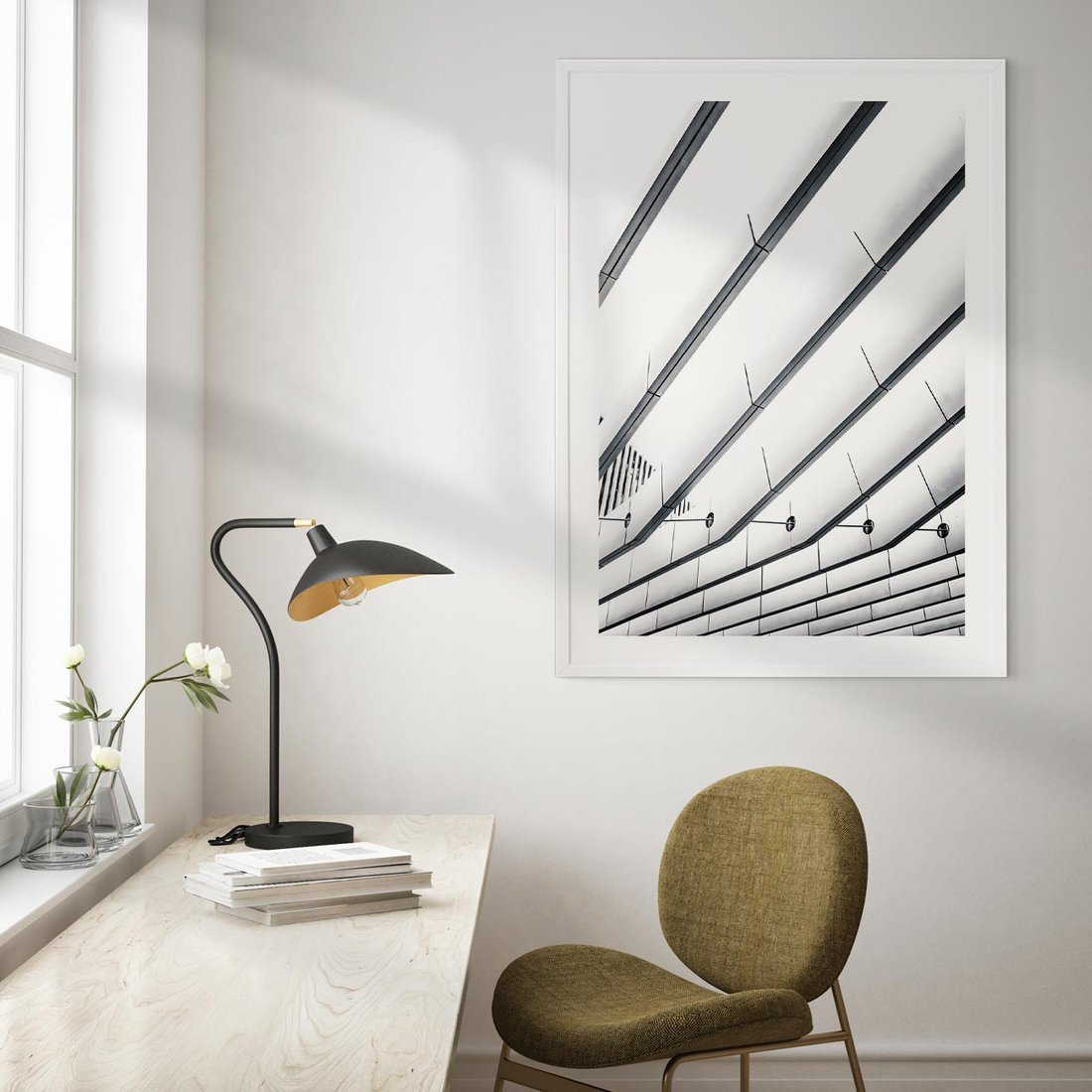 Plakat w ramie 50x70 - Czarno-Biała Fotografia Architektury - nowoczesna architektura, bialo czarny - rama biała