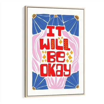 Obraz w ramie 80x120 - Kwiatowa Ekstaza - czerwona pozytywna typografia, kwiatowa kompozycja - rama drewno