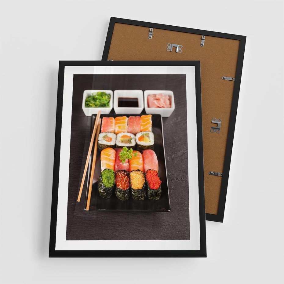 Plakat w ramie 50x70 - Kulinarne podróże do Japonii - sushi, japonia - rama czarna