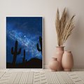 Obraz w ramie 50x70 - Nocne Tajemnice Pustyni - gwieździsta noc, granatowe niebo - rama biała