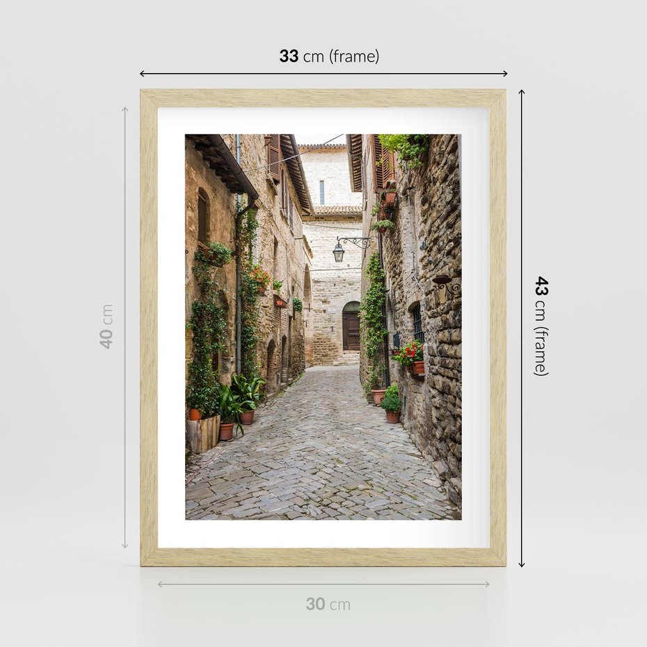 Plakat w ramie 30x40 - Urok Uliczki we Włoszech - uliczka, Włochy - rama drewno