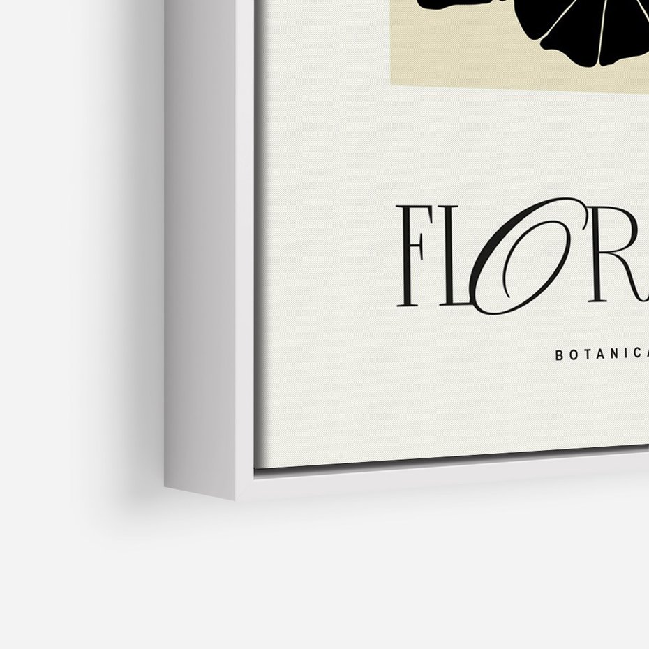 Obraz w ramie 70x100 - Podróż linii kwiatowego czasu - kwiaty, typografia - rama biała
