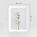 Plakat w ramie 30x40 - Minimalistyczna Gałązka Bawełny - bawełna, gałązka bawełny - rama biała