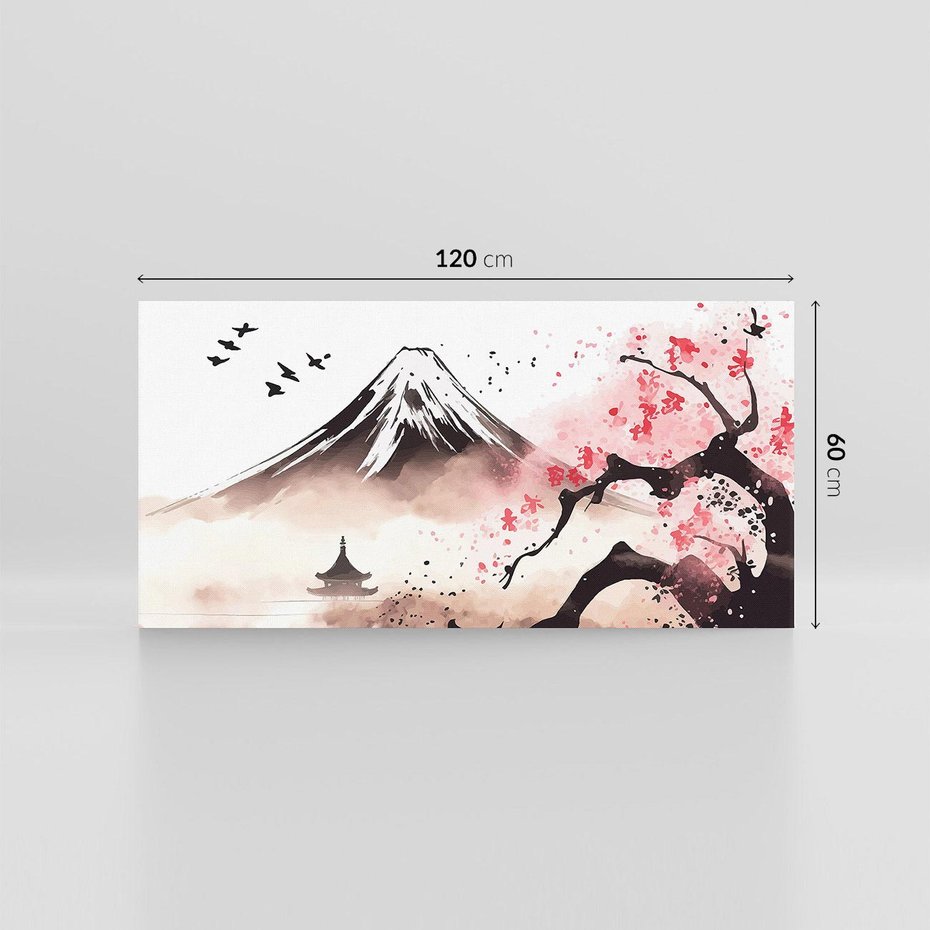 Obraz na płótnie 120x60 - Krajobraz Japonii - akwarela na papirusie, japonia