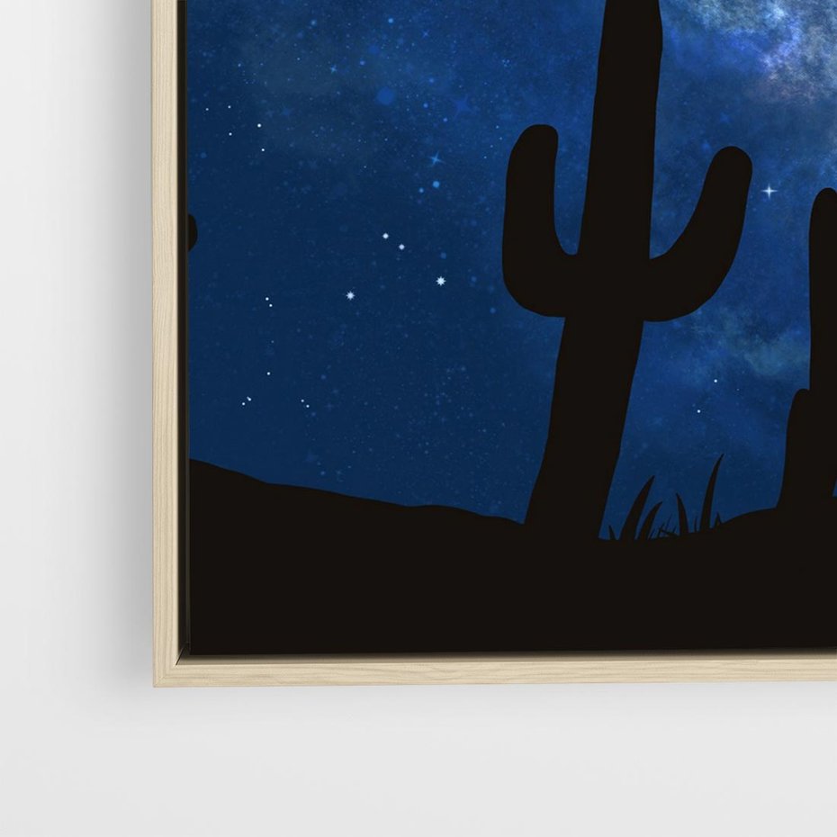 Obraz w ramie 50x50 - Nocne Tajemnice Pustyni - gwieździsta noc, granatowe niebo - rama drewno